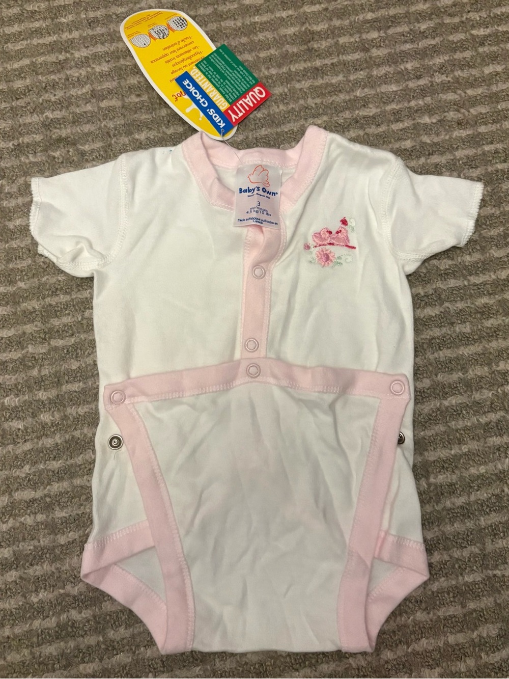 Vintage Baby's Own White & Light Pink Snap-Front Onesie NWT